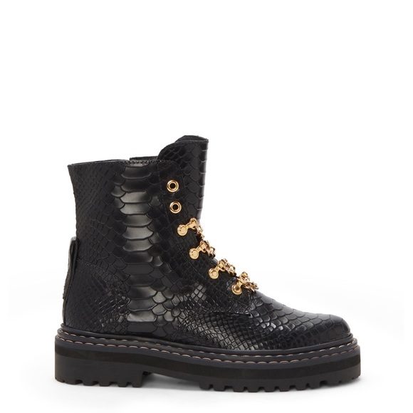Vince Camuto Black Smooth Snake Combat boots